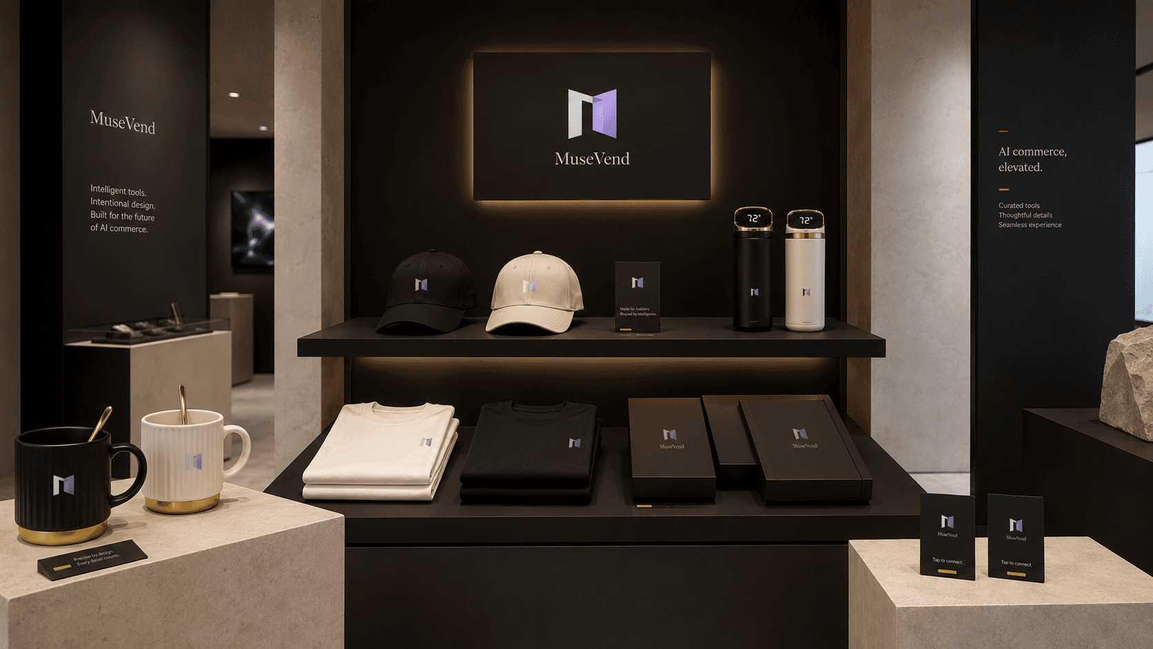 Branded artifact gallery wall staging pop-up merchandise like product hardware