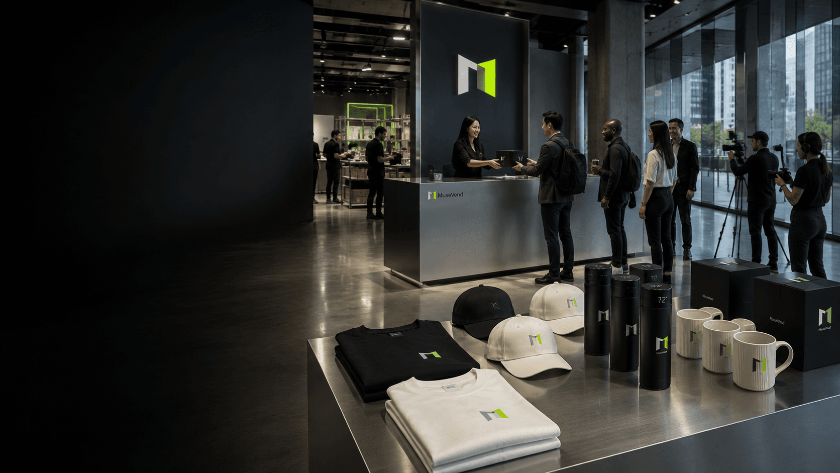 Integrated MuseVend brand activation connecting premium artifacts, live engagement, content capture, and event operations