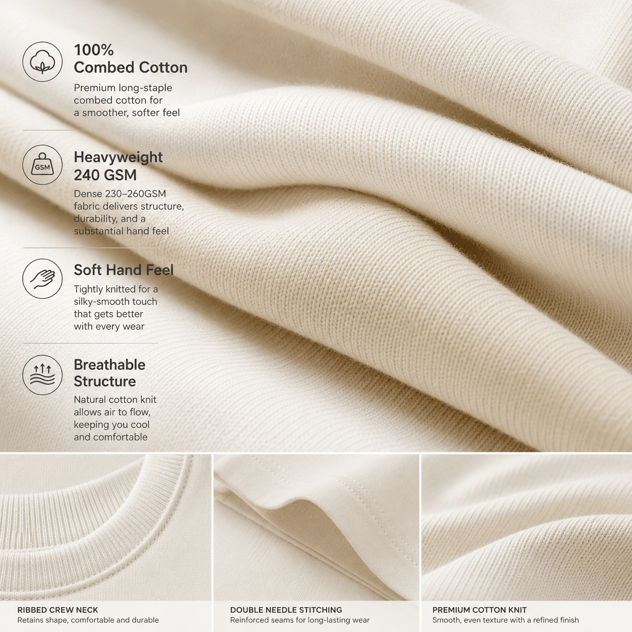 Fabric detail board showing the heavyweight combed cotton knit of the custom company T-shirt.