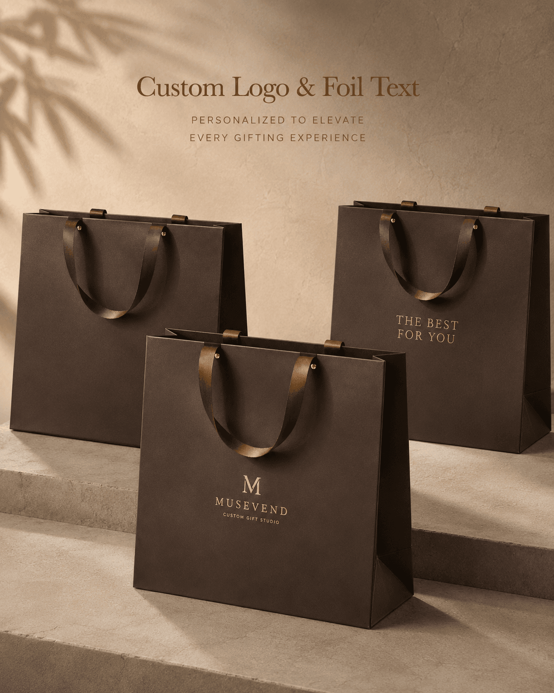 Custom gift bag with foil logo and personalized text