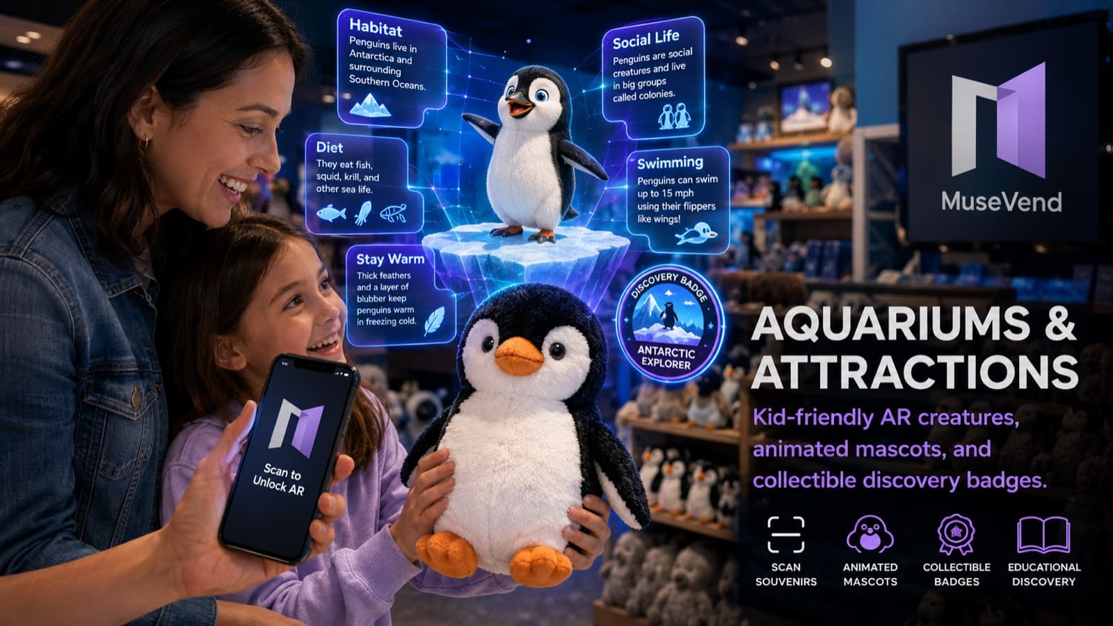 Aquariums & Attractions — MuseVend AR souvenirs in context.