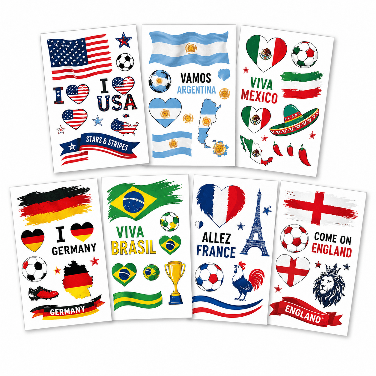 Soccer Face Tattoos – 20 Sheets Temporary Country Team Fan Stickers, Skin-Friendly Waterproof Football Face & Body Tattoos for Game Day, Watch Parties, World Cup Events, Custom Design Available
