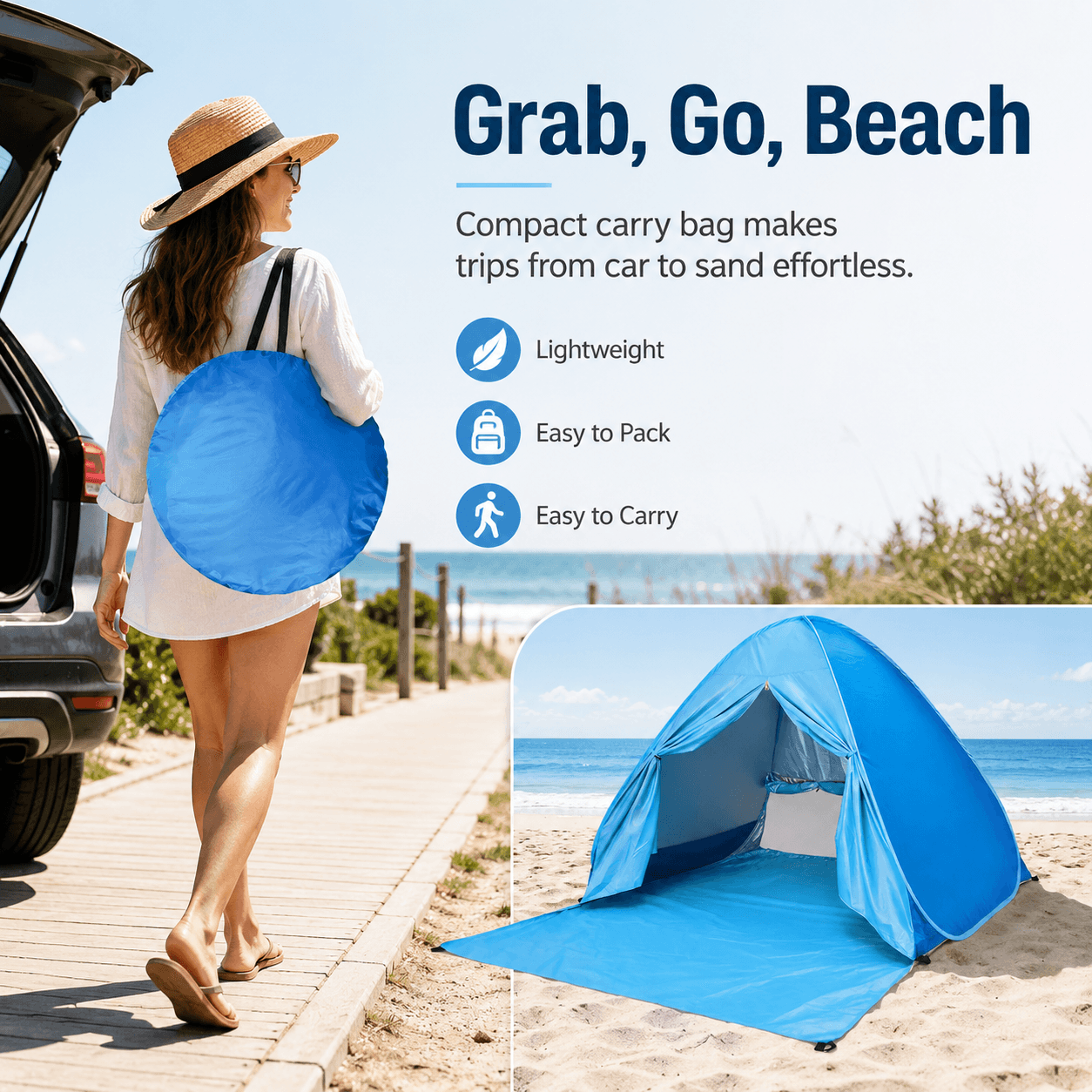 Portable Beach Tent for Kids, Lightweight Pop Up Sun Shelter with Extended Floor Mat, Foldable Baby Beach Tent with Carry Bag, Waterproof Outdoor Shade Tent for Beach, Park, Camping and Family Travel