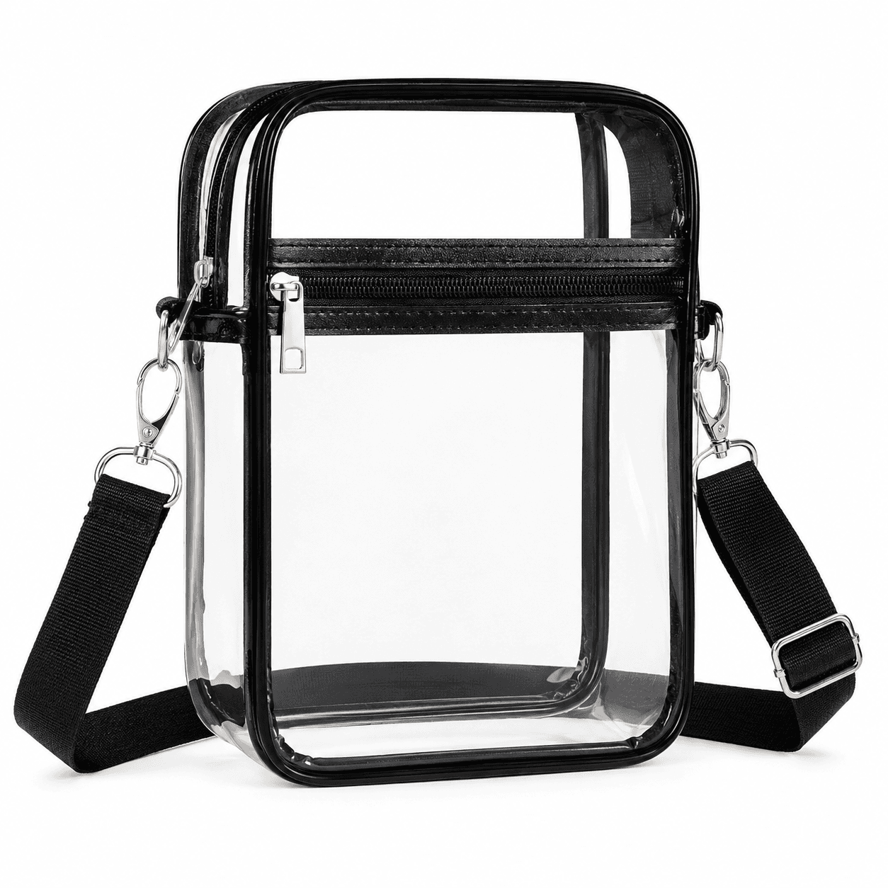 Clear PVC Crossbody Bag, Transparent Stadium Approved Shoulder Bag with Zipper, Adjustable Strap, Small See Through Messenger Bag for Concerts, Sports Events, Travel, Work, School and Daily Use