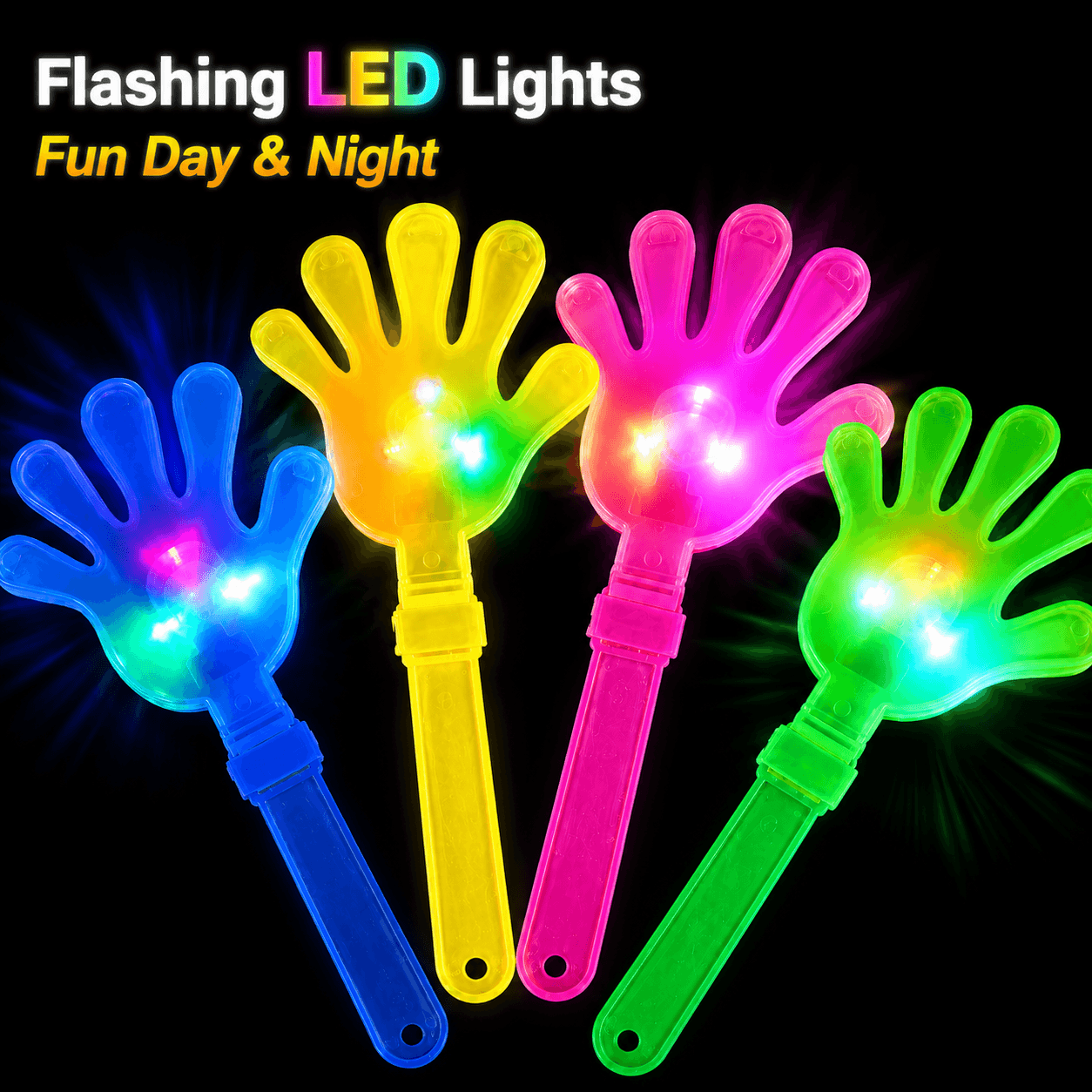 LED Light Up Hand Clappers, 4 Pack Assorted Color Team Cheer Noisemakers, Flashing Hand Clapper Toys for Sports Games, Concerts, Parties, School Events, Stadium Fans and Pep Rallies